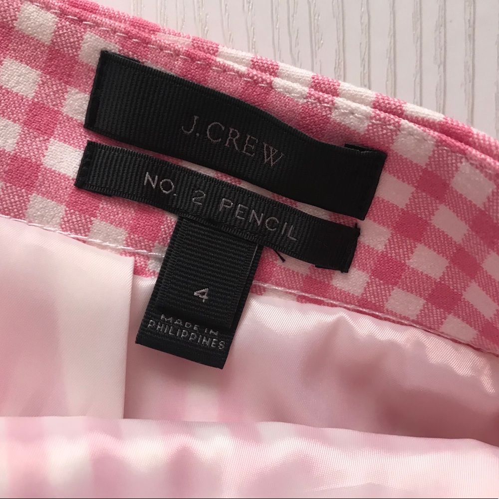 SOLD J. CREW No 2 Pencil Skirt Pink in Gingham - Picture 4 of 8